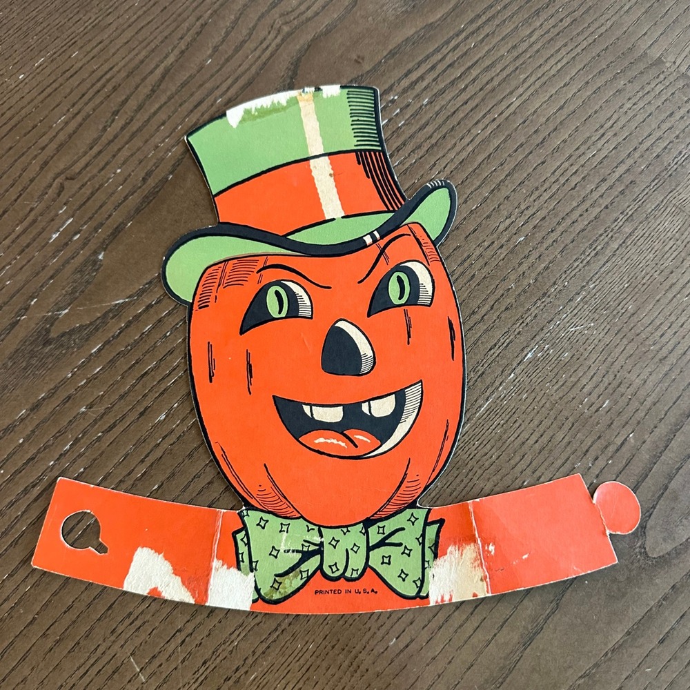 Beistle Halloween Pumpkin Stand Up Die Cut Hat Jack-O-Lantern Halloween Vintage